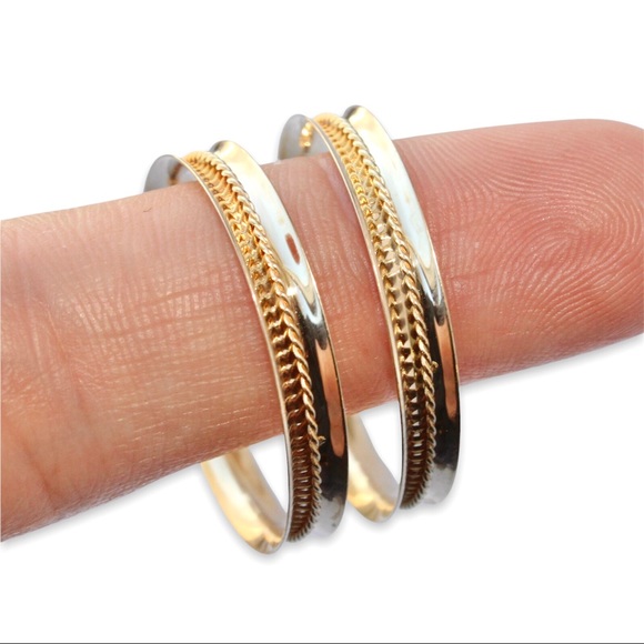 Vintage 14K Gold Hoop Earrings Large / Wide Hoops with Twisted Rope Cable Detail - Picture 4 of 7